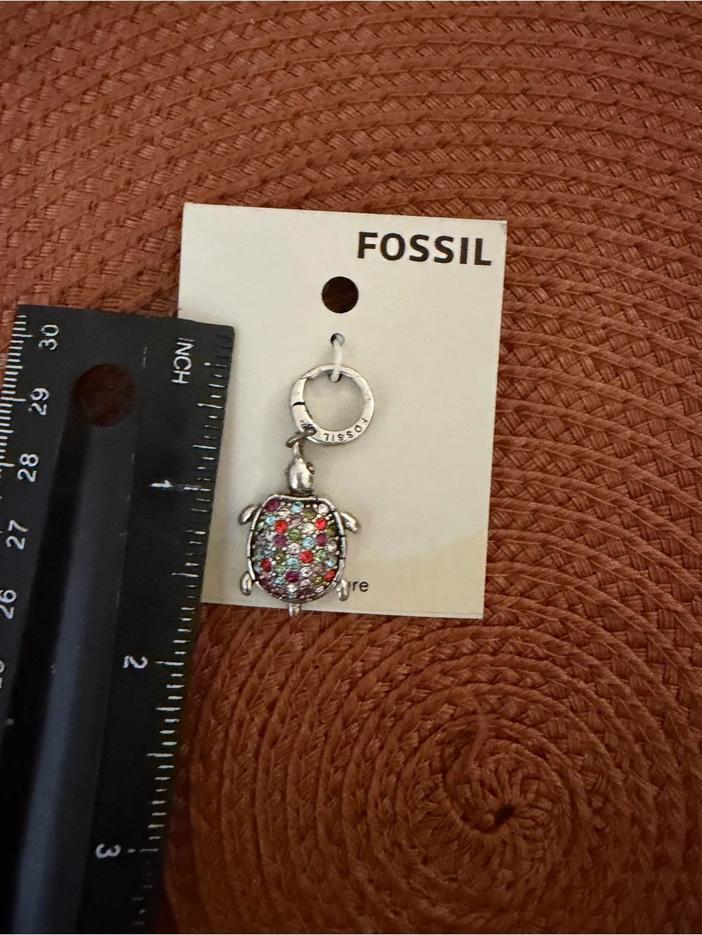 Fossil Silver Turtle Charm with Multicolor Crystals